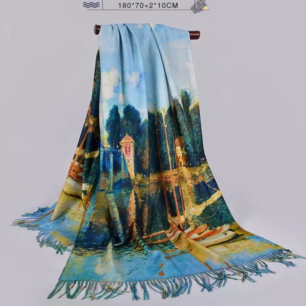 New! Oil Landscape Painting Shawl Scarf Wrap!